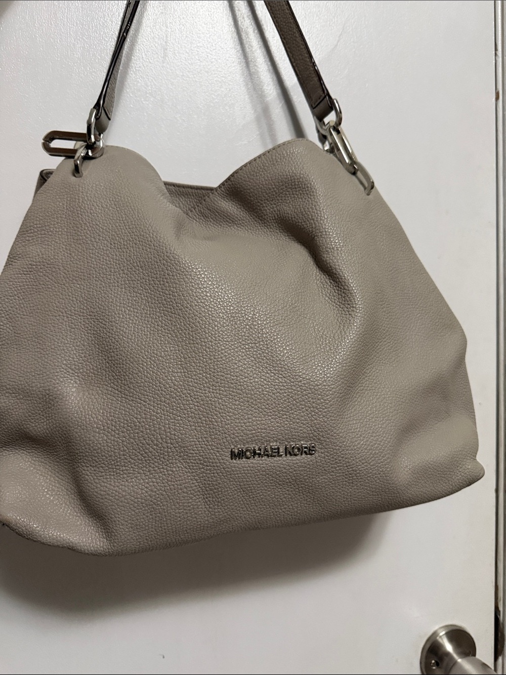 Michael Kors Pebbled Leather Shoulder Hobo in Taupe Gray